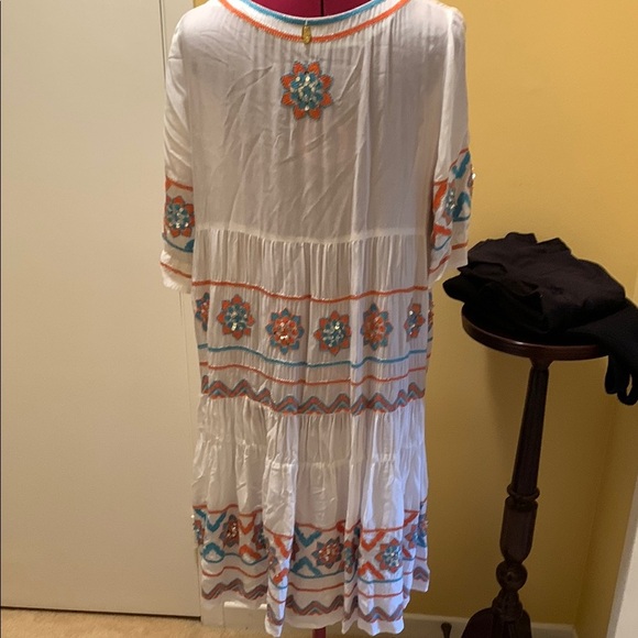 Blue and White Flutter Sleeve Midi Sundress - Picture 8 of 12